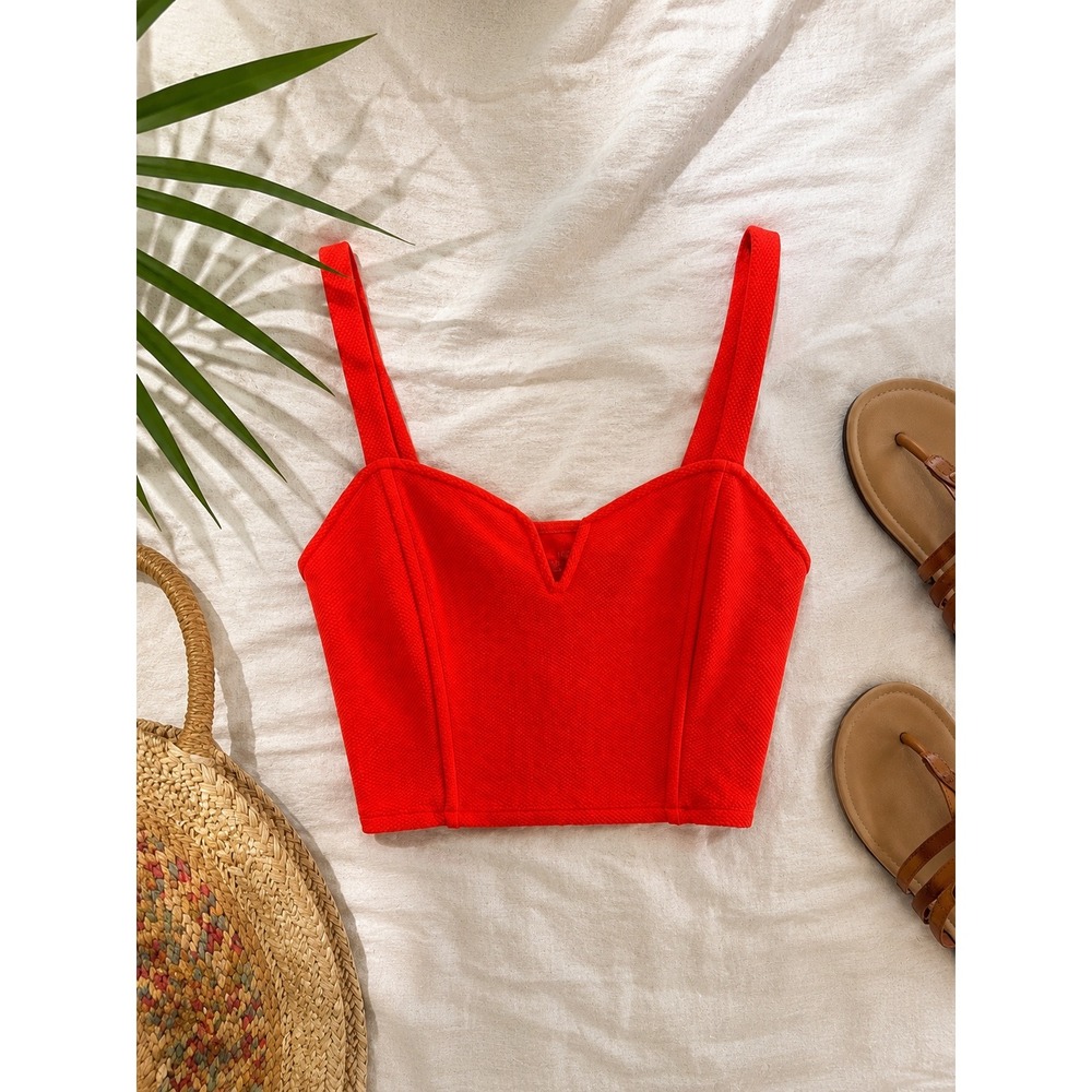 Bongo Womens Red Textured Waffle Knit V-Cutout Sweetheart Crop Tank Top Large